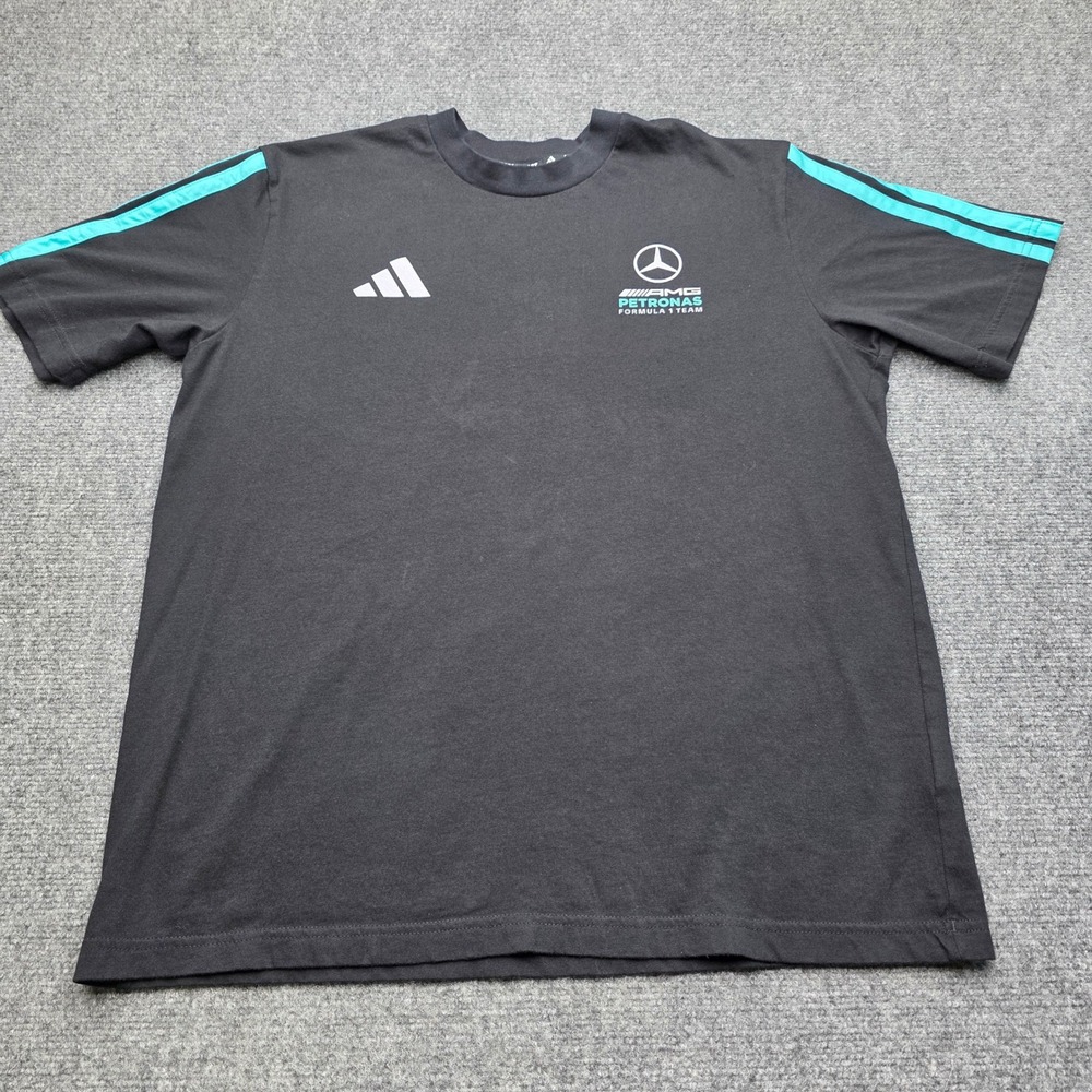 Adidas Mercedes AMG Petronas F1 Team T-Shirt Mens Large Black Teal Stripe Racing - Picture 2 of 7
